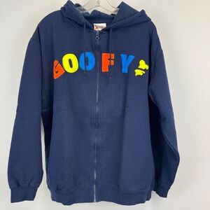 Walt Disney World Goofy Full Zip Hoodie Navy Blue Embroidered Graphic Large